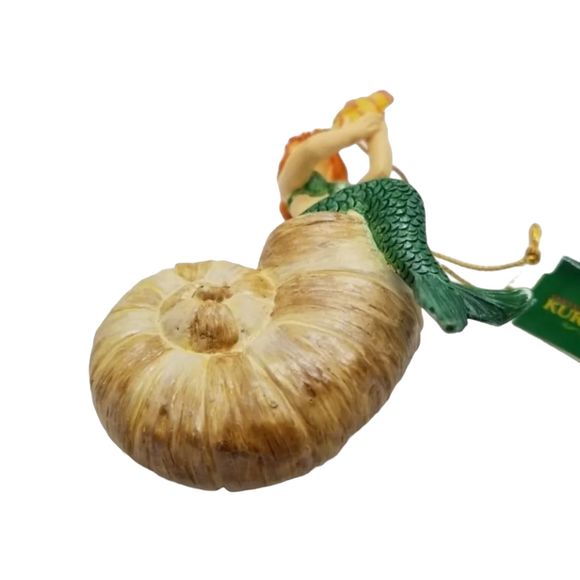 Kurt S Adler Green Fin Orange Hair Mermaid on Snail Shell Ornament - Picture 2 of 7